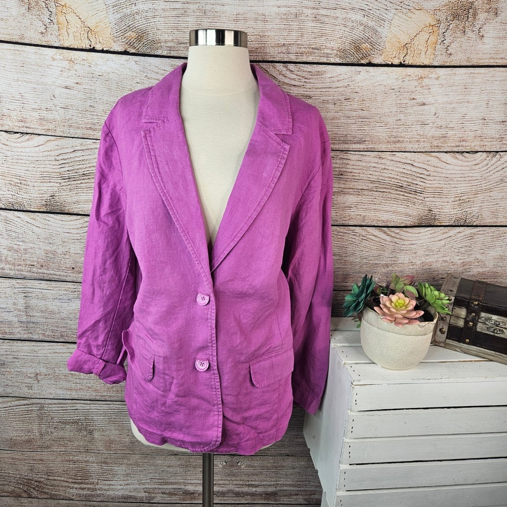 5/$25 J‎ Jill Love Linen Purple Blazer Jacket Womens XL Petite 100% Linen